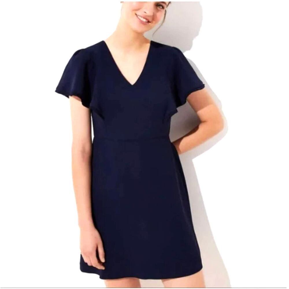 Loft Navy Blue Fringe Flutter Sheath Dress Size 10